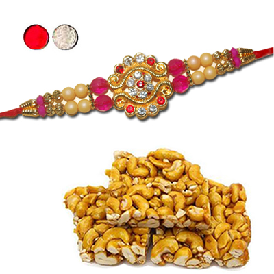 "Rakhi - FR- 8130 A (Single Rakhi), 250gms of Kaju Pakam Sweet - Click here to View more details about this Product